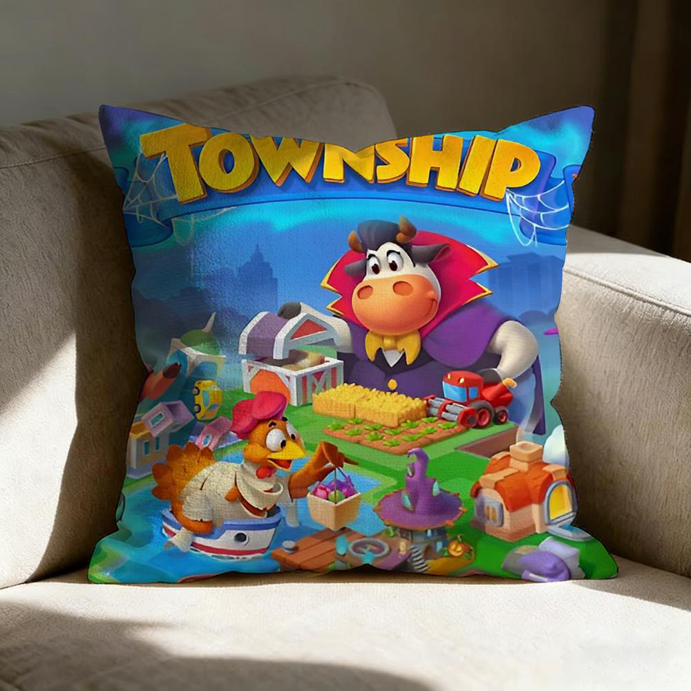 Kwaii Anime T-Township Pillow Case pillowcase, double-sided printed, sofa cushion, bedroom headboard pillow