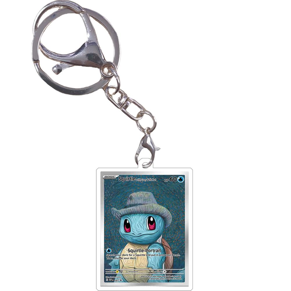 Pokemon Keychain Van Gogh Oil Painting Series Eevee Charizard Mew Mewtwo Acrylic Small Cards Anime Game Pendant Game Prop Toys
