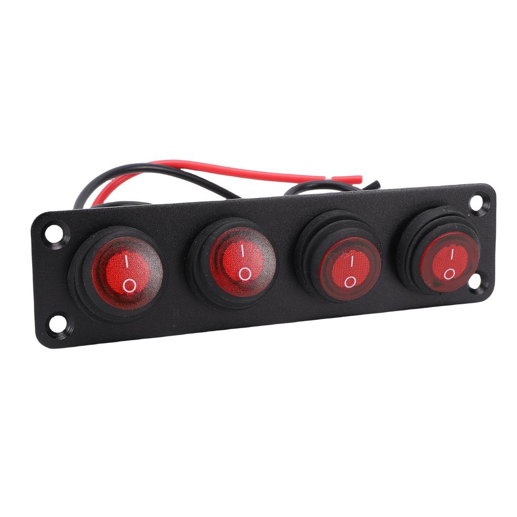 Round Toggle Switch Panel 4 Gang Red Water Proof LED Rocker Switch Panel for Car Boat Yacht UTV ATV Truck Trailer RV