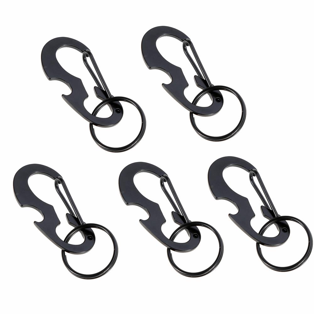 

5 Pcs Stainless Steel D Shape Buckle Heavy Duty D Shape Carabiner Keychains Bottle Opener EDC чорний