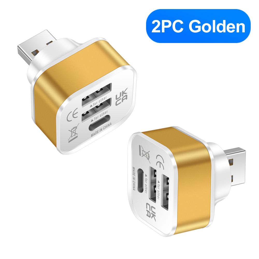 1-2PCS 3-Port New 2.0 2USB+Type-c Charger Expander USB Splitter HUB Adapter Multi-purpose Connector For iPhone 14 Samsung Xiaomi