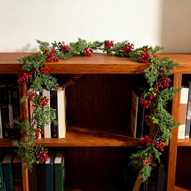 Christmas Greenery Artificial Berries Hanging Plant Ornament for Mantels Staircase Doorway Window Holiday Decorations