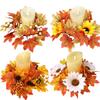 Artificial Maple Leaves Wreath With Berries Sunflowers Candle Rings For Farmhouse Fall Thanksgiving Wedding Centerpiece Table Door Decor