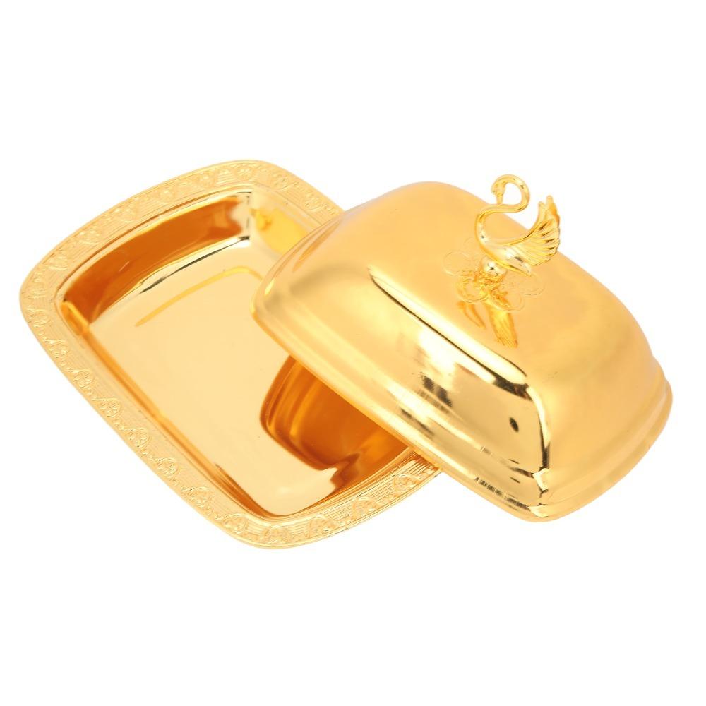 2pcs Swan Handle Lid Decorative Dessert Platter Gold Metal Fruit Plate Buffet Serving