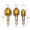 6-Piece Hexagonal Handle Titanium Chamfering Knife & 3-Piece Hole Reamer Woodworking Countersink Set (12mm, 16mm, 19mm)