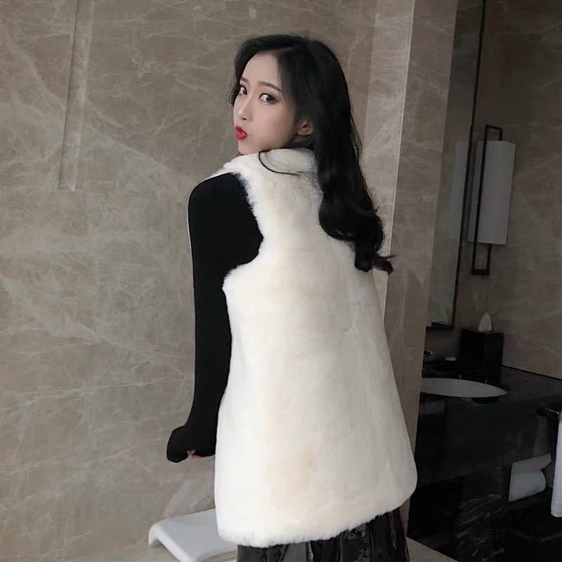 Kış Moda Sıcak Büyük Beden Sahte Vizon Kürk Yelek Kadın Orta Boy Tavşan Kürk Yelek Yelek Tüm Takım Ceket Slim Fit