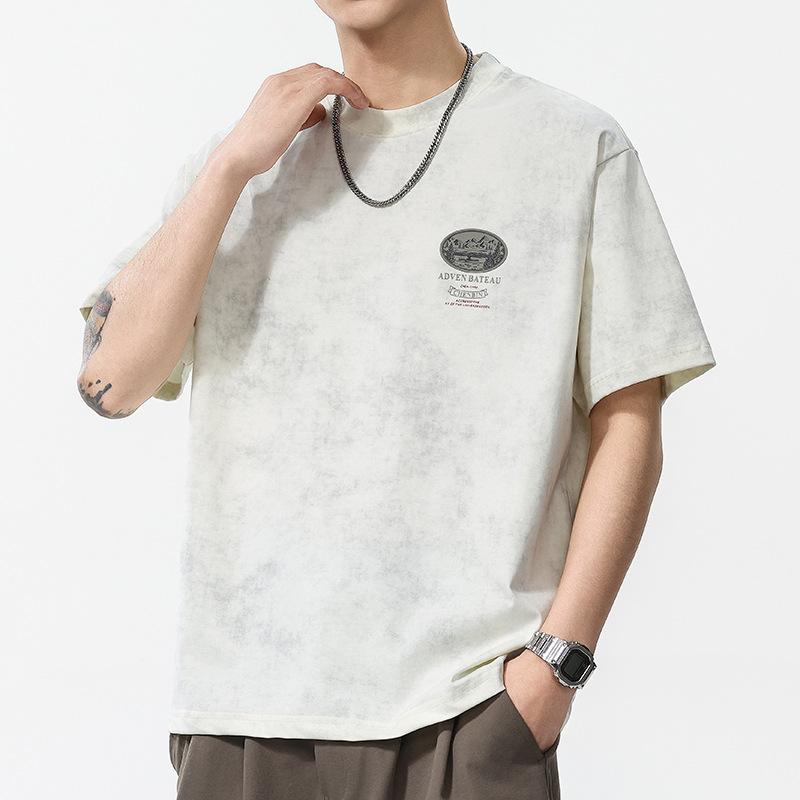 

Printed Pattern Retro Men s Loose Round Neck T-shirt Short Sleeves 4XL