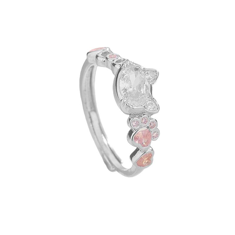 

925 Sterling Silver Jewelry Cute Crystal Cat Dog Paw Print Finger Rings for Women Wedding Party Jewelry For Girls Friend Gift resizable