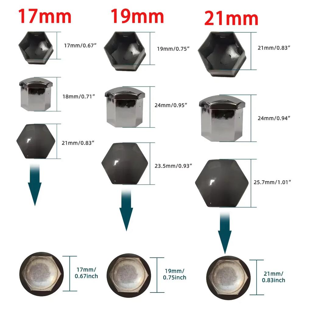 17/19/21mm Car Tire Nut Outer Decoration Car Wheel Nut Cover Protective Cover Rust Proof Car Wheel Hub Screw Cover Accessories