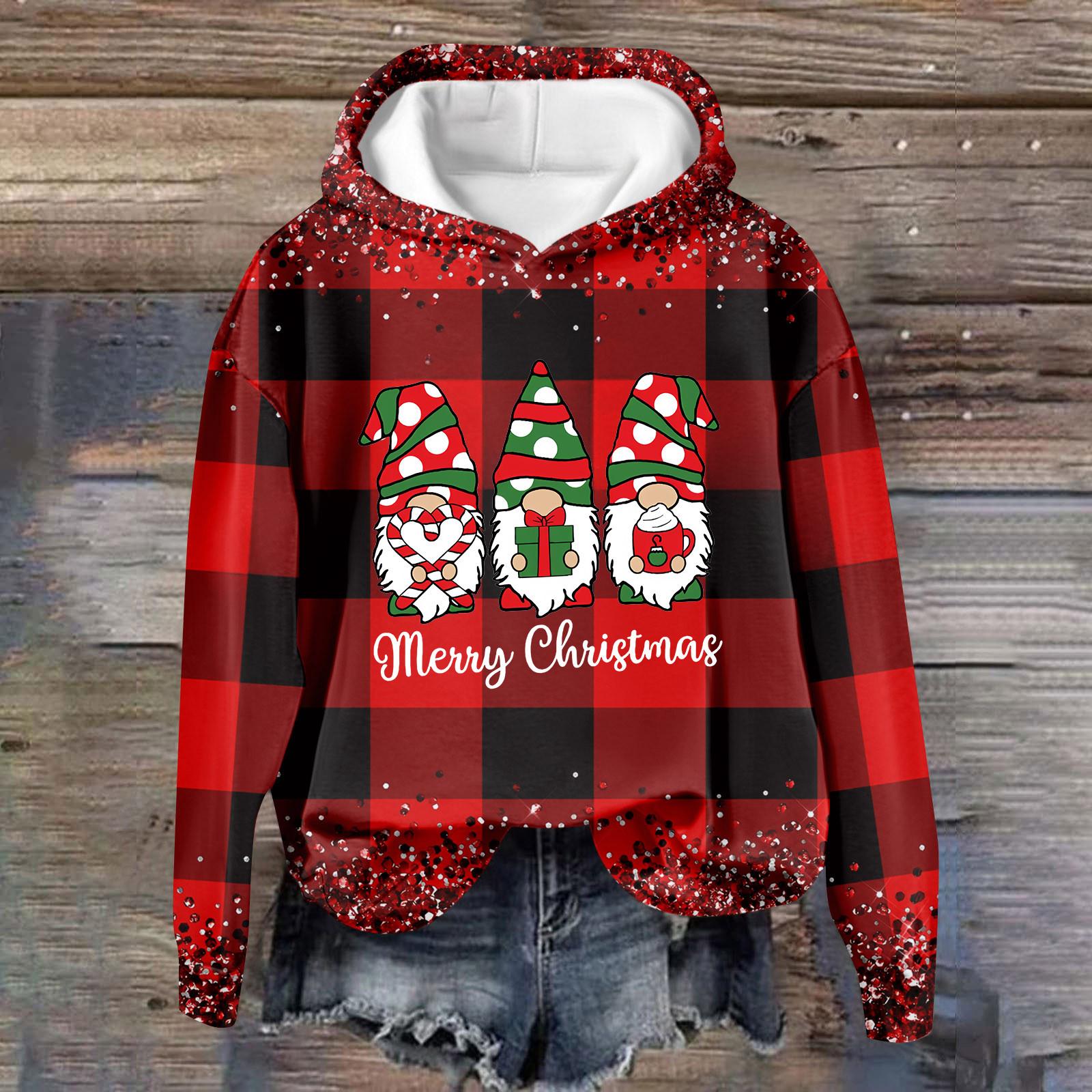 

Женская повседневная мода рождественский принт длинный рукав O-образный вырез пуловер толстовки XL