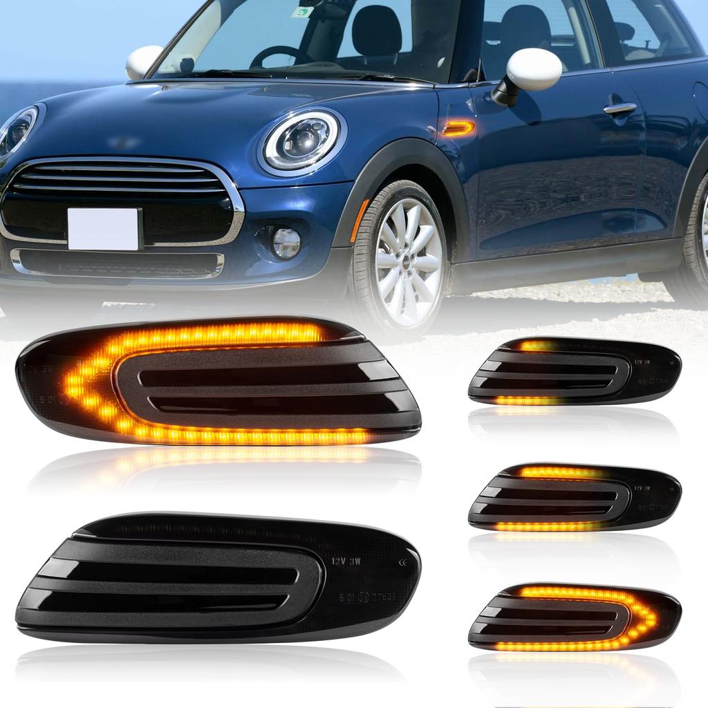 POPMOTORZ F55 F56 F57 LED Side Markers and Turn Signals for Mini and Fiber LED Flowing Smoked Mini Cooper Front Side Markers Clubman, Hardtop,