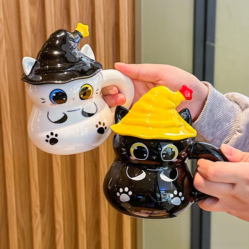 Magic hat cat cup girl birthday gift cute high-value ceramic mug with lid halloween gift