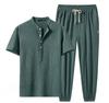 Plain Man Trousers Sets Linen T-shirts Pants Suits for Men Loose Tee Stretch Novelty In Regular Fit Casual Basic
