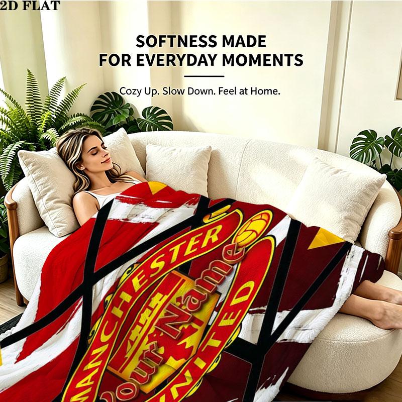 1PC Manchester United F Custom Name Patterned Flannel Blanket Suitable For All Seasons for Home Decor Warmth and Comfort Gifts Holiday Present