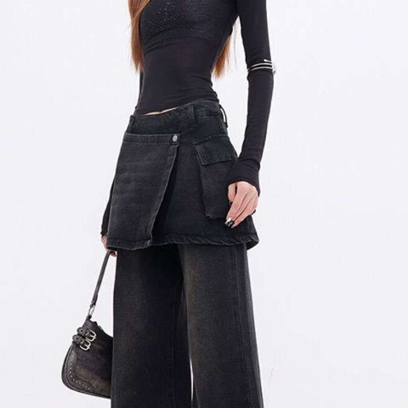 Asymmetrical Fake Two-Piece Loose Pants Women's High Waist Straight Mopping Pants Small Casual Pants