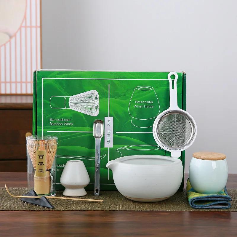 9pcs/set Japanese Ceramic Matcha Gift Box Green Tea Chasen Holder Stand Bowl Bamboo Whisk Grinder Brushes Tea Tools Holder Tea