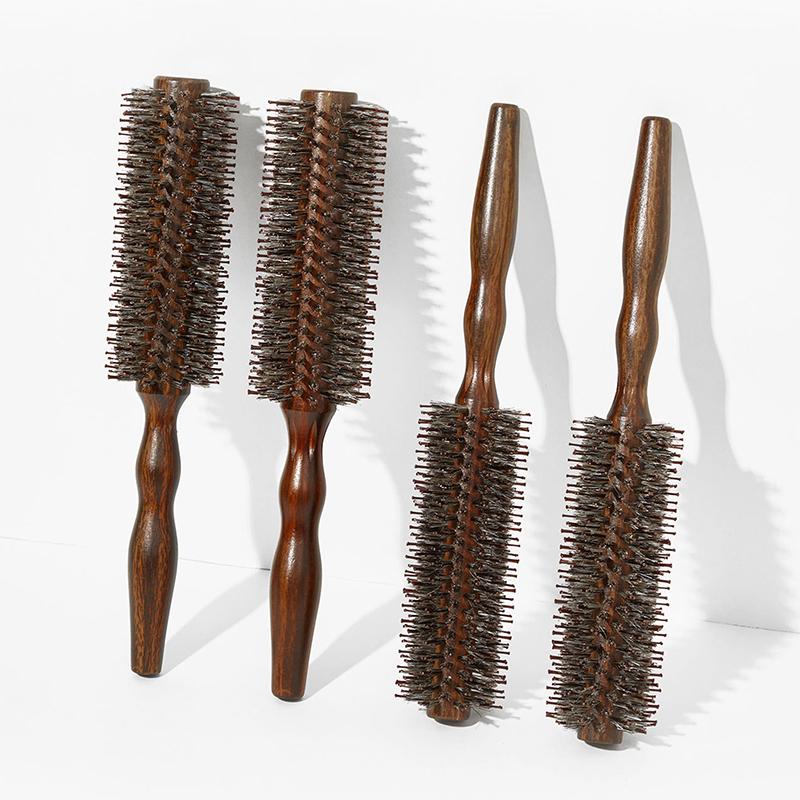 Barber Hair Round Roller Wood Hair Brush Boar Bristle Nylon Hair Comb Hairdressing Combs Round Paddle Brush Women Men Curly Hair