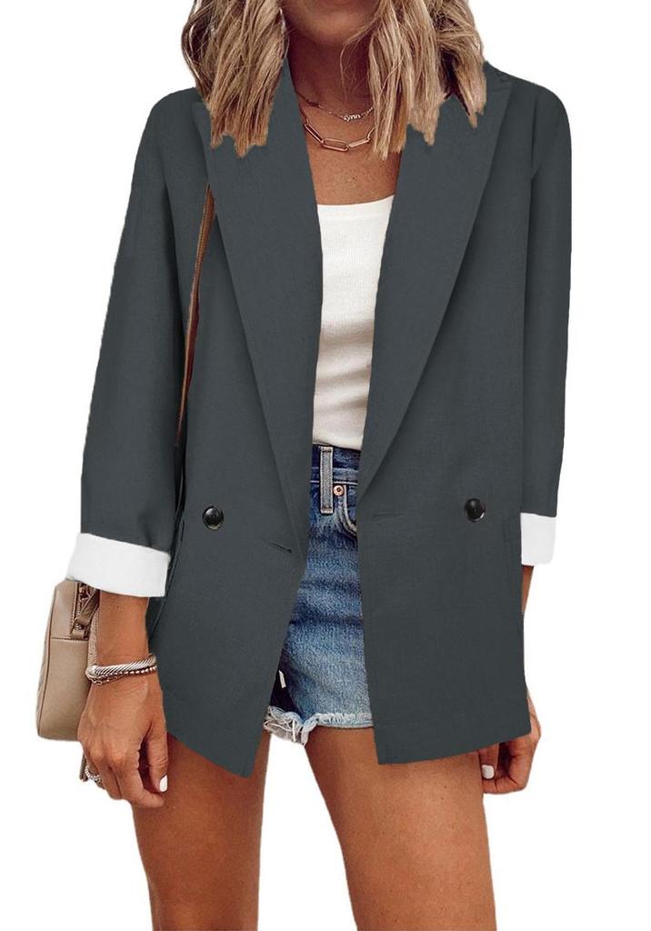 European & American Fashion 2025 Solid Color Long Sleeve Suit Jacket for Spring/Autumn
