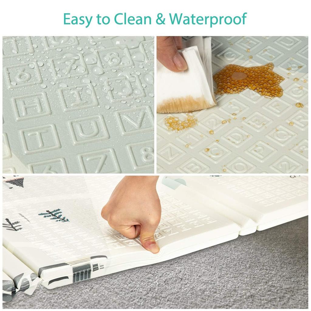 FLAGAV Baby Playmat Extra Large Folding Baby Playmat Waterproof Double Sided Playmat Portable Children Playmat Toddler Non-Toxic Anti-Slip Baby,