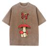 Dancing Mushroom Skeleton Fairy Print Washed T-Shirt Women Summer Casual T Shirts Cotton Streetwear Loose Clothes