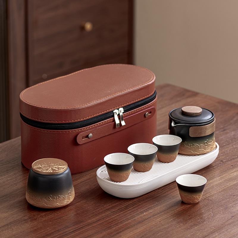 Guochao Travel Kung Fu Tea Set, Hand Grab Pot Cup, Business Festival Commemorative Leader Father Mid-Autumn Festival Gift