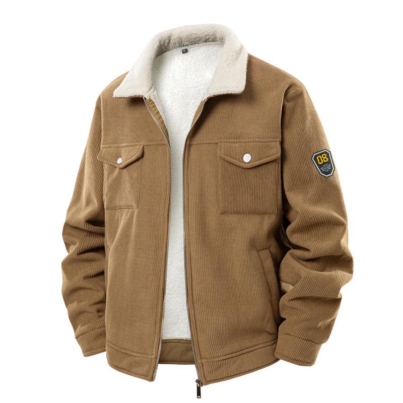 European Men s Corduroy Lapel Workwear Jacket - Versatile Loose Fit, Plus Velvet, Autumn/Winter. European 3XL хаки