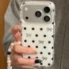 Black White Polka Dot Bow Apple 17ProMax Case Korean Style iPhone15 16Pro 17Pro with Strap 14 Full Protection Anti Drop Phone Cover