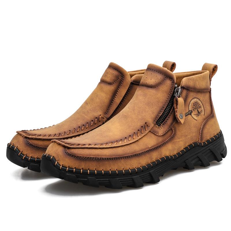 Spot autumn and winter large size hand-stitched microfiber Martin boots casual cotton medium top men's shoes