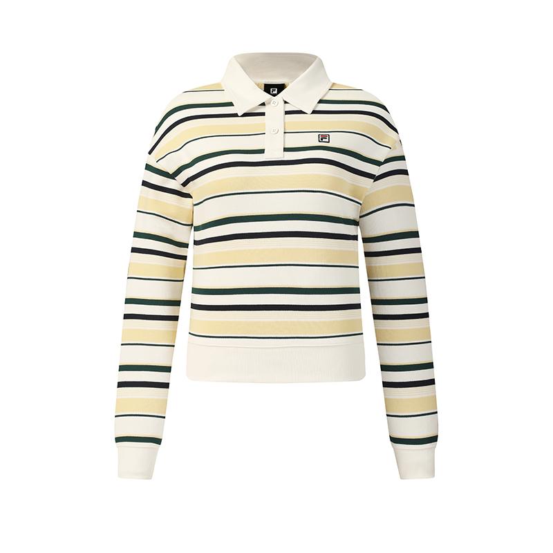 Fila Tennis Fashion Simple Classic Retro Sports Casual Versatile Comfortable Polo Neck Striped Sweatshirt Women Sweatshirt A11W613218F-WT