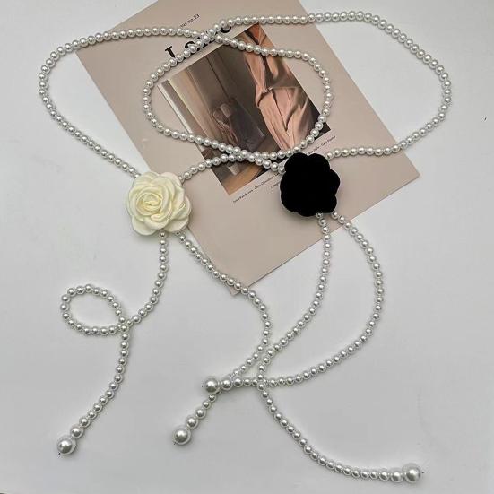 Women Waist Chain Camellia Decor Faux Pearl Single Layer Adjustable Size Waist Belt Various Outfit Accessories