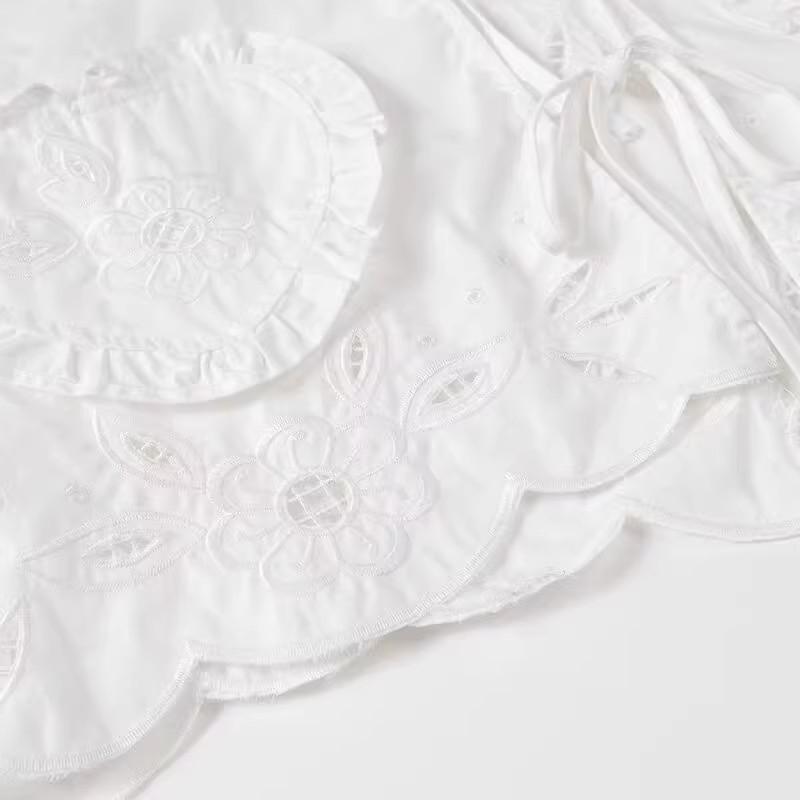 2025 Spring Women's Fashion Hollow-Out Embroidered Lace-Up Shirt Top