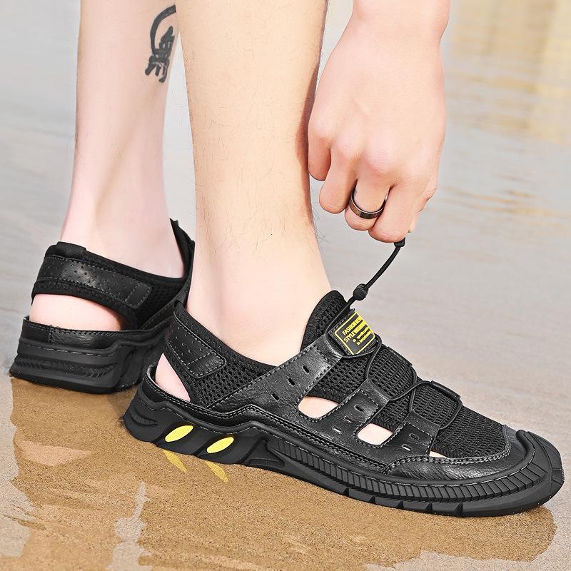 2024 Elastic Strap Casual Sewn Shoes Hollow Beach Shoes Large Mesh Breathable Sandals
