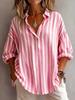 Women's Oversized V Neck 3/4 Sleeve Striped Shirt In 4 Colors