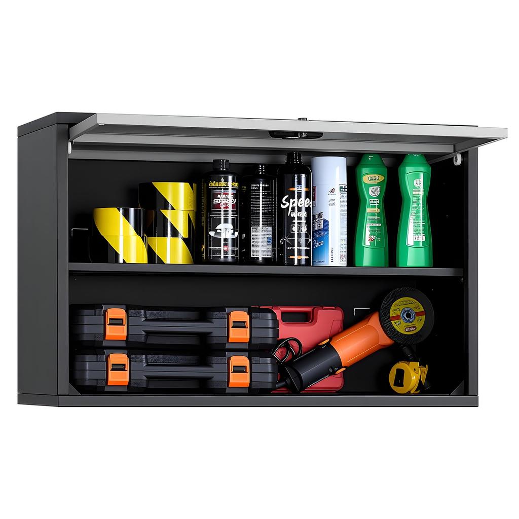 VEVOR Metal Wall Cabinet, 77W X 30.5D X 50H Cm, Floating Garage Tool Cabinet with Up-Flip Door and Shelf, 108.9 Kg Load Capacity, Fit for Garage