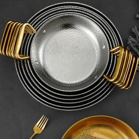 Fritéza Hrnec Tepané Nerezové Oceli Pánev na Paellu Dvojitá Rukojeť Mořské Plody Smažené Kuře Talíř Nepřilnavý Korejský Plochý Kuchyňský Nádobí