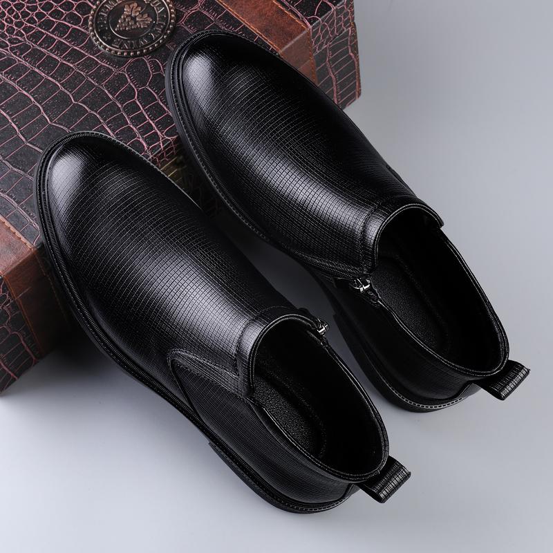 High Quality Genuine Leather Men Chelsea Boots Luxury Brand Man Business Boots Warm Plush Fur Botas Winter Formal High Top Shoes