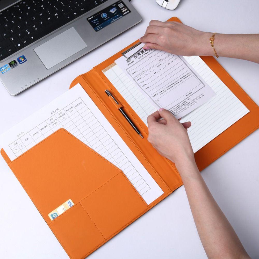 With Pen Holder PU Leather Writing Clip Metal Board Clip Document Organizer  Office