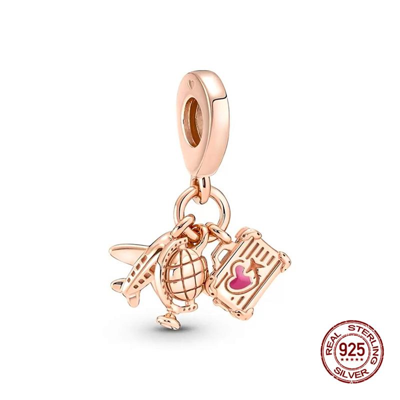 925 Silber Flugzeug Reise Gepäck Charms Perle Passend für 3mm Armband Damen DIY Schmuck Geschenke Original Charms