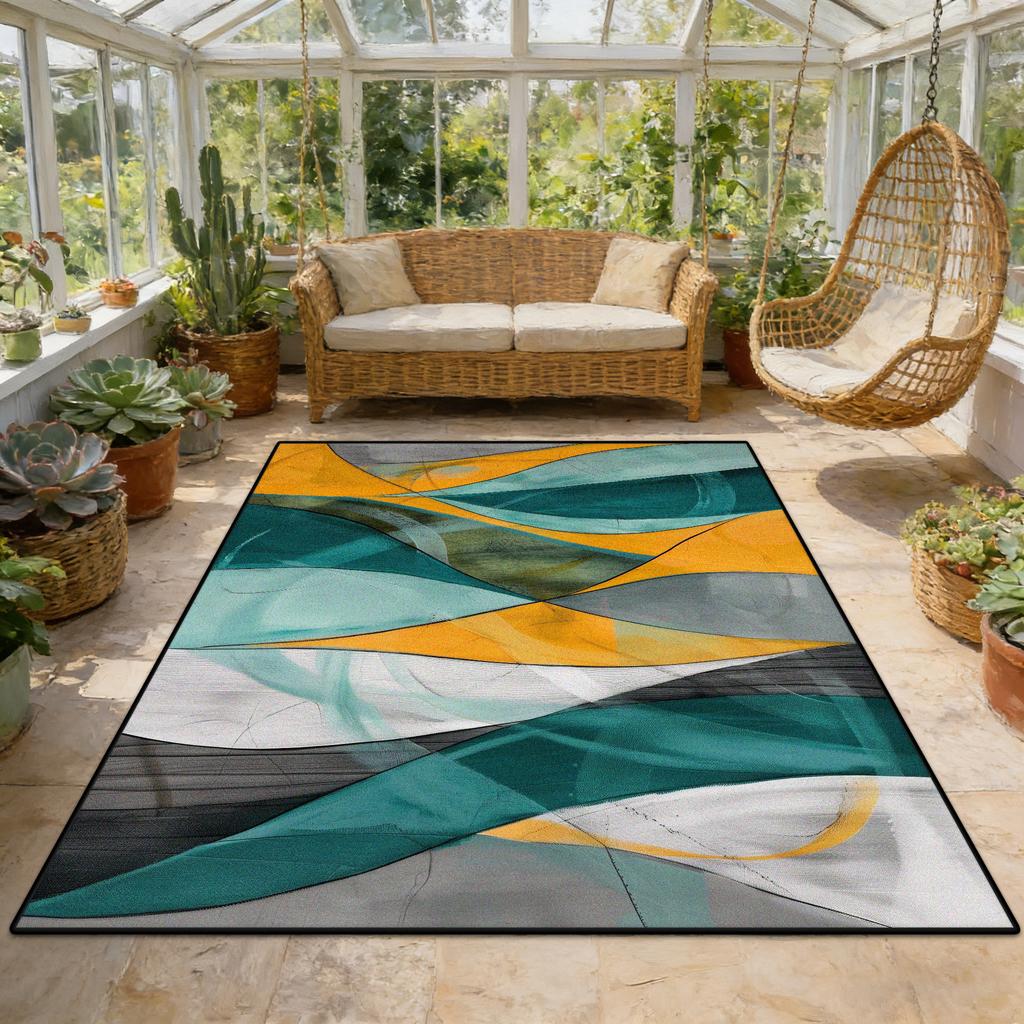 Modern Abstract Geometric Fluffy Sunroom Rug Living Room Decoration Aesthetic Antiskid Carpet Big Size Easy Clean Soft Floor Mat