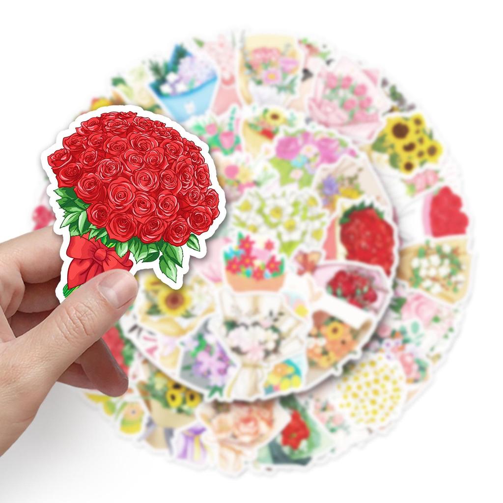 50-Pack Creative Waterproof Flower Bouquet Stickers for Suitcases, Laptops, Skateboards, DIY Decor