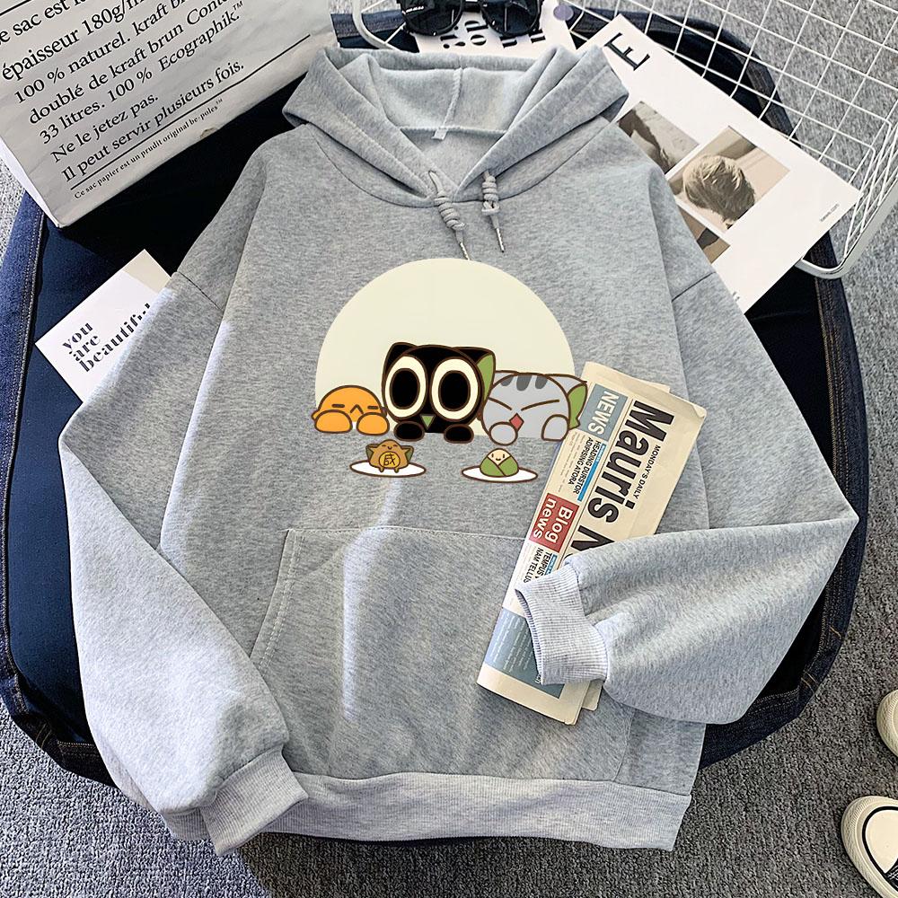 Luo Xiao Hei Cat Cartoon Printing Hoodies Winter Fleece Kawaii Printing Sweatshirts Streetwear Women Comfortable Pullover
