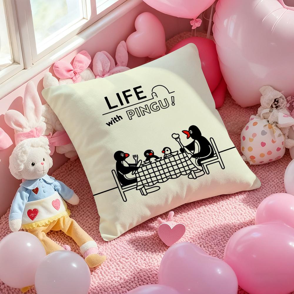 Cute P-Pingu Cartoon Cushion Cover Pattern Printed Pillowcase for Living Room Sofa Cushion Cover & Bedroom Decor
