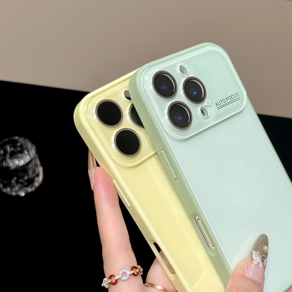 Minimalist Korean Style Large Window Glass Case Compatible with iPhone 16 Pro Max Apple 17 Phone Case 14/15 Full Coverage