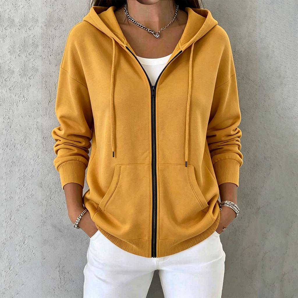 Women's Hooded Zip-Up Sweatshirt with Pockets Casual Long Sleeve Jacket for Everyday Wear