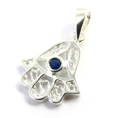 [M6519] - Silver Pendant 'Fatma Hand' Sapphire