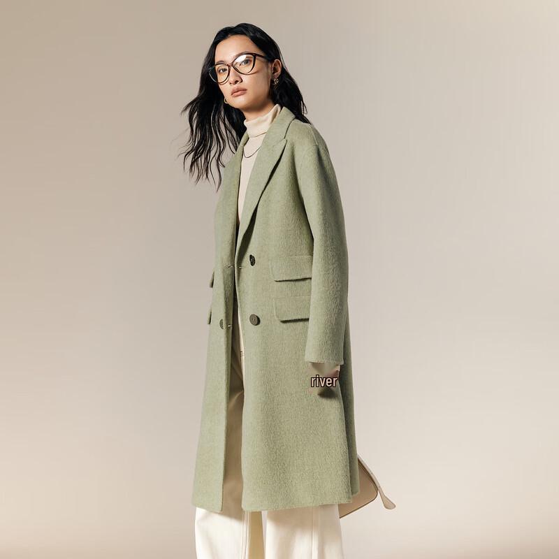 Gejin Women's Peak Lapel Merino Wool Long Coat