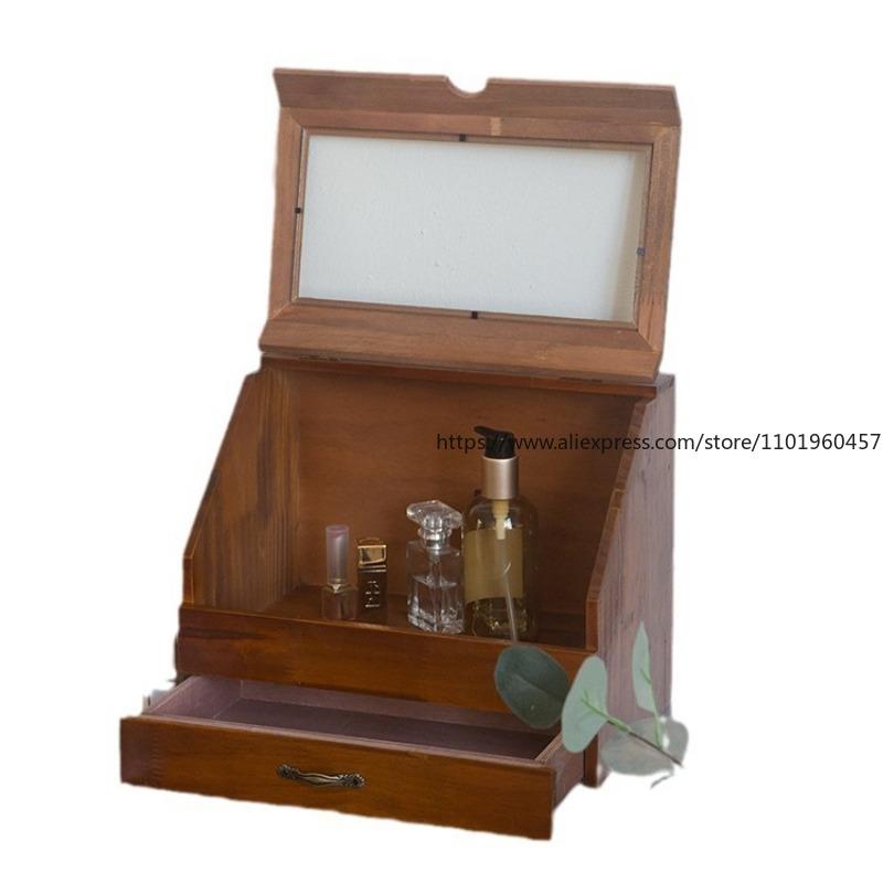 Wooden Vintage Notebook Storage Box With A Wooden Desktop And A Box For Organizing Sundries Cosmetics Water And Lotion