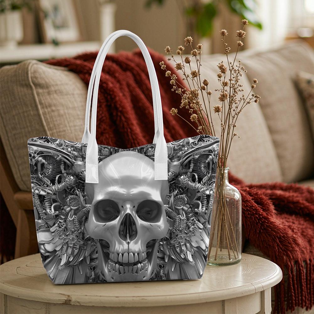Gothic Skull Print Tote Bag for Daily Carry