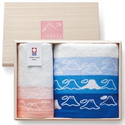 Dolce Duo Imabari Towel Gift Set of 2 Fuji Face Towel and Hand Towel In Wooden Perfect for or As a Made In Japan (Mt. Design) Box, Gifts, Get-Well
