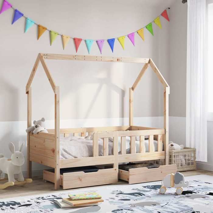 VidaXL Bed Frames for Child and Drawers 80x160cm Solid Pine Wood, Bed for Child, Single Bed for Child, House Bed 3302041